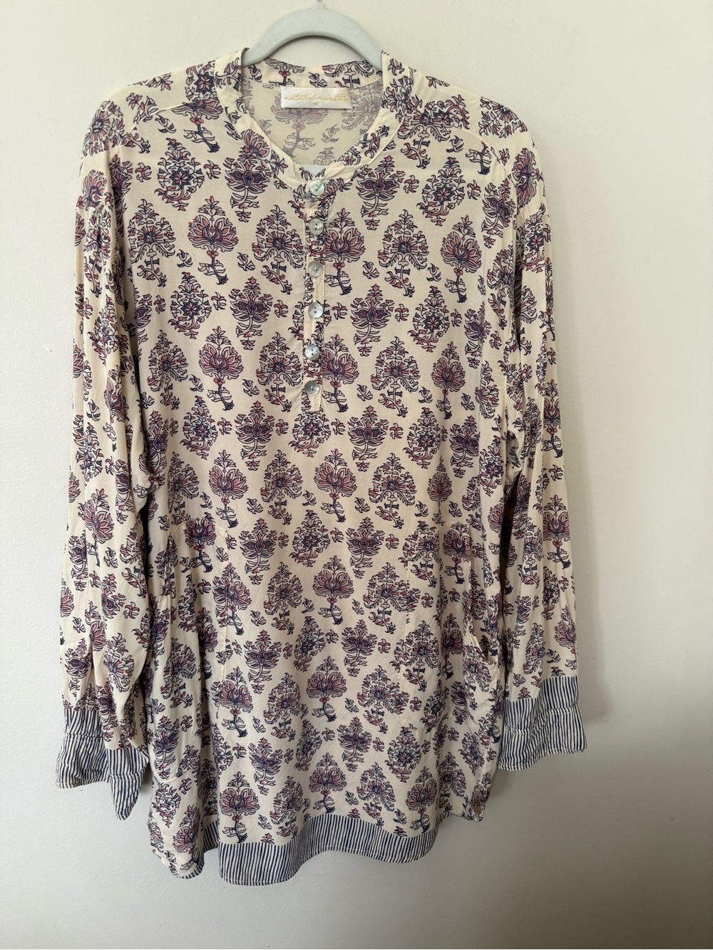 Natalie Martin Cream Henley Tunic with Purple Floral Print